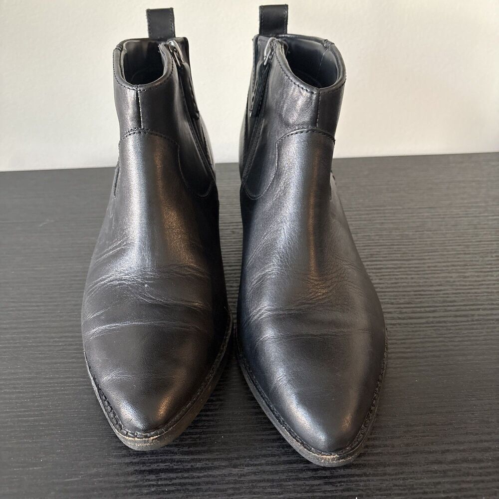 Clarks Women Black Leather Ankle Boot 9M Morzine Sky Block Heel Western Pointed - Picture 2 of 9